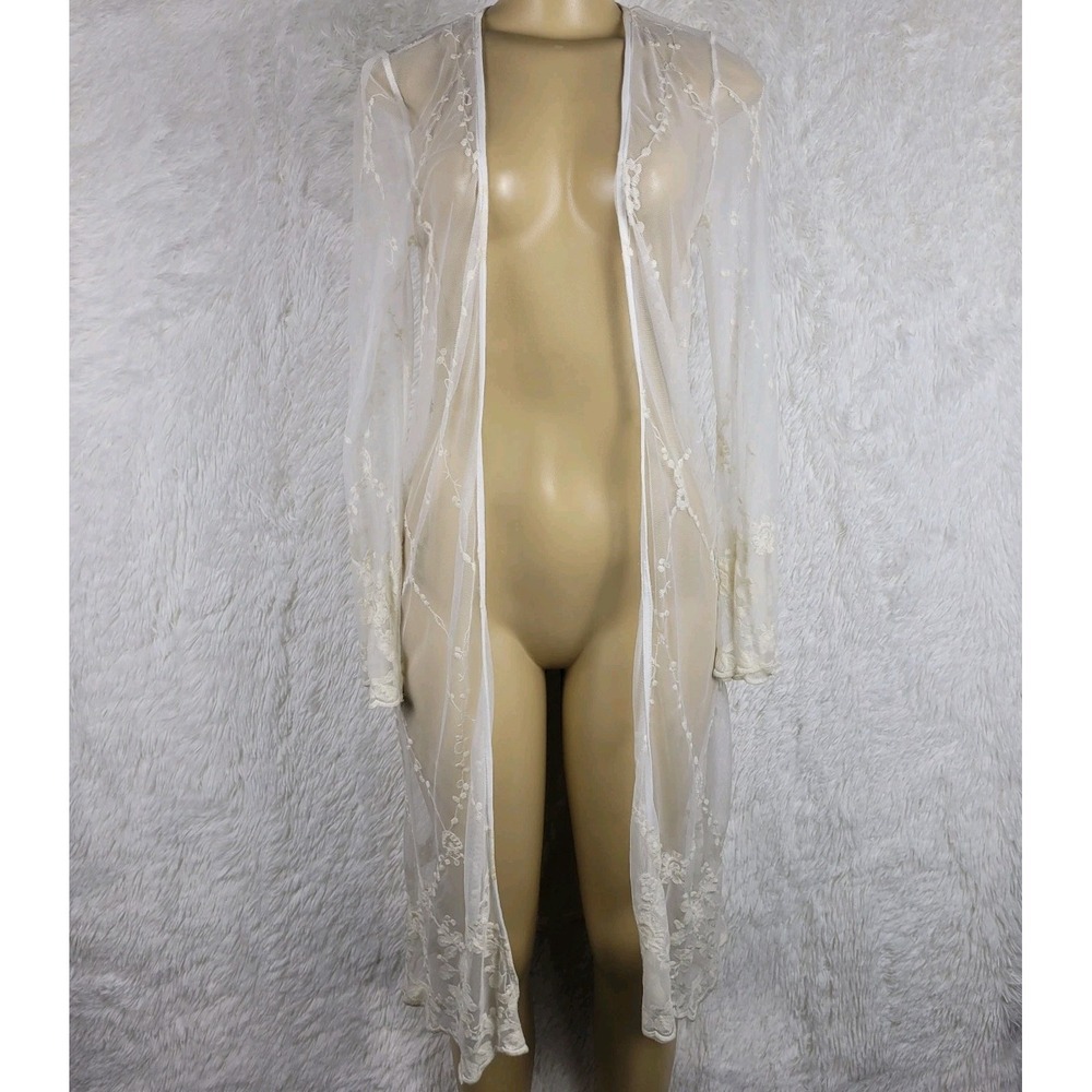 Haute Monde Ivory Sheer Floral Lace Mesh Duster Cardigan Small Fairy Coquette